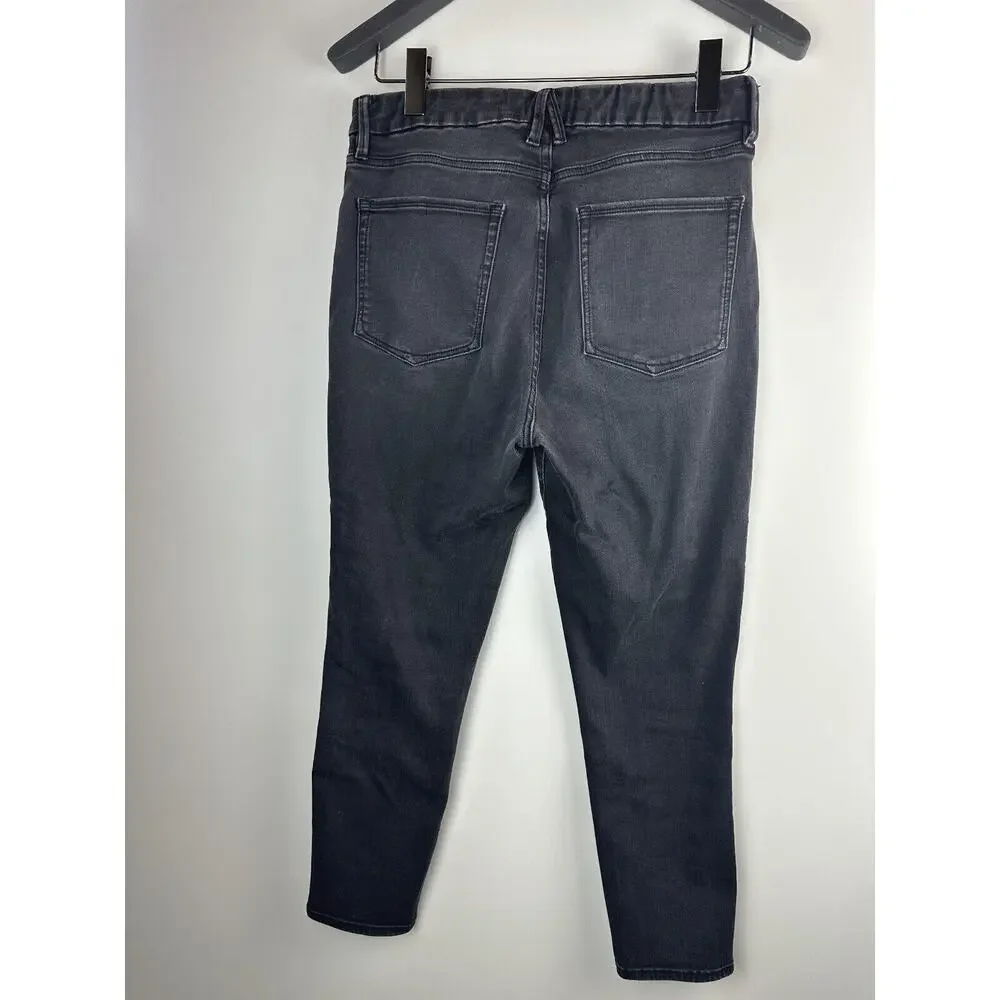 Good American Good Waist Ripped High Waist Crop Jeans Distressed Black Size 14 - Picture 9 of 12